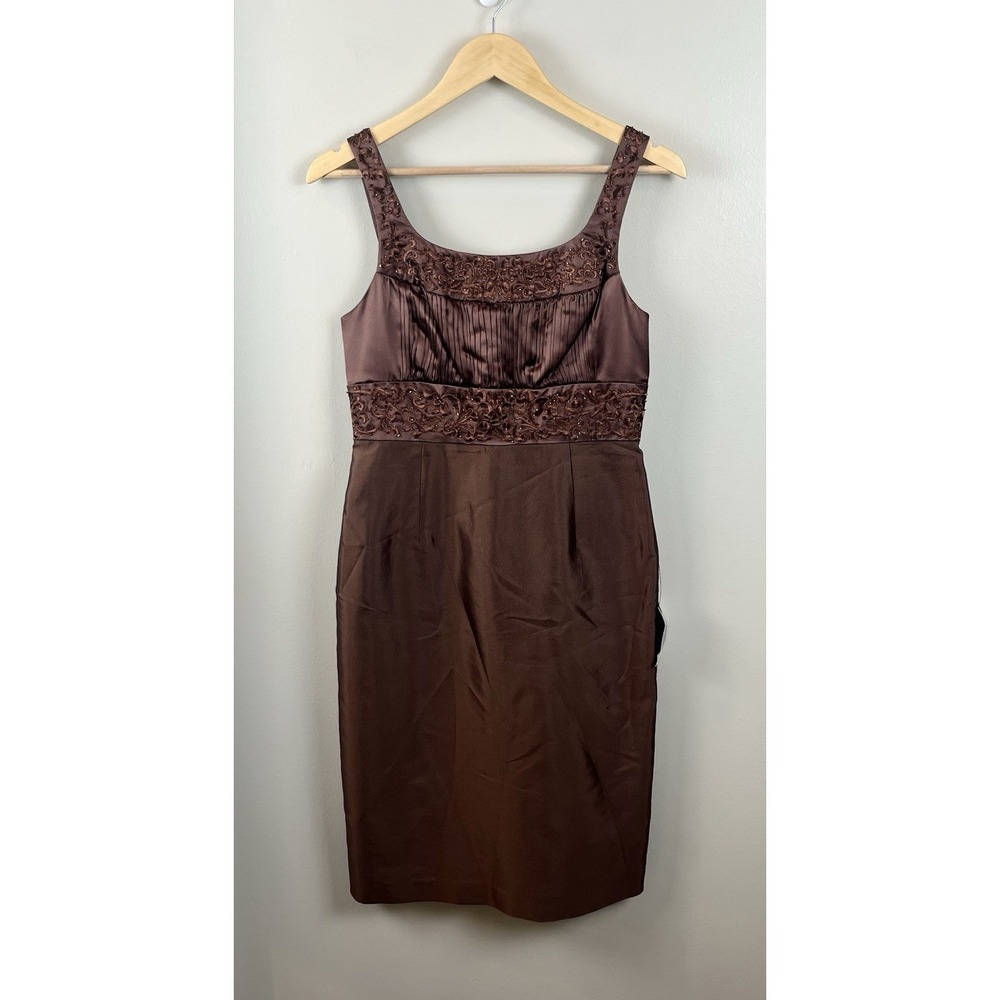 Adrianna Papell NWT‎ Sz 6 Embroidered Beaded Chocolate Brown Silk Dress Jacket